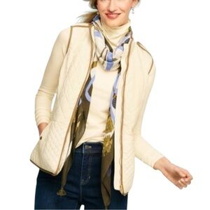 TALBOTS Quilted Cream Vest in Cream w/ Camel Trim Size XL -- OLD MONEY ESTHETIC
